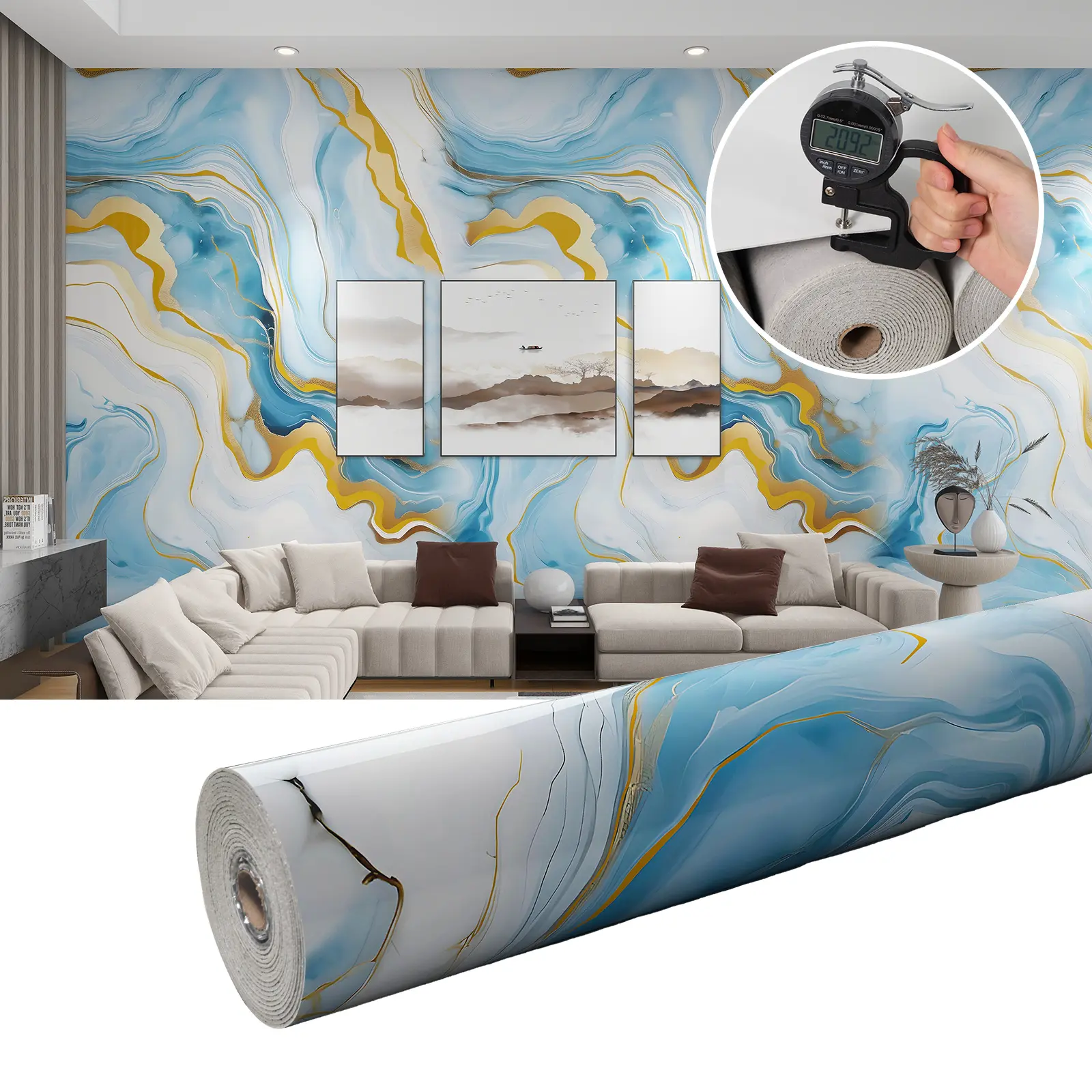 Marble Tile Wall Stickers, Self-Adhesive Waterproof Heat Insulation Wallpaper, Marble Wallpaper Roll, Marble Wallpaper Peel And Stick, Anti-Static Xpe Material, Easy Home Installation, Suitable for Kitchen & Bathroom