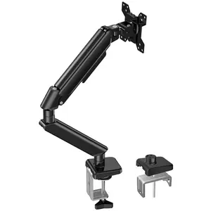 Gas Spring Single Monitor Arm for 13-32 Inch Monitors, Clamp and Grommet Desk Mount, Monitor Arm with C-Clamp and Sleeve Base, Vesa Mount Computer Monitor Stand Farmhouse Rustic max vesa Mounting Load