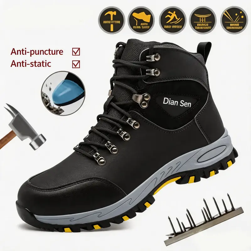 Men's Steel Toe Heavy-Duty Work & Safety Walking Shoes, Athletic Minimalist Round Toe Fabric Footwear with Anti-Smash, Puncture-Proof, Wear-Resistant Features, Durable Flexible Sole for Outdoor Warehouse Use
