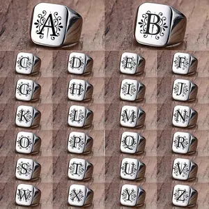 1 piece/26 pieces Men's Initial Letter Ring, Engraved Ring, Men's Stainless Steel A-Z Letter Ring, Suitable for Men's Daily Wear Father's Day Gift