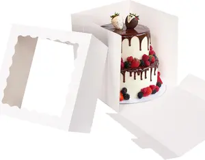 12 Pack Cake Boxes, 12x12x12 Inch Cake Box with Window for Tier Cakes, Sturdy Tall Cake Carrier with , Disposable Containers for Valentine's Day, Mother's Day, Wedding, Birthday, Party