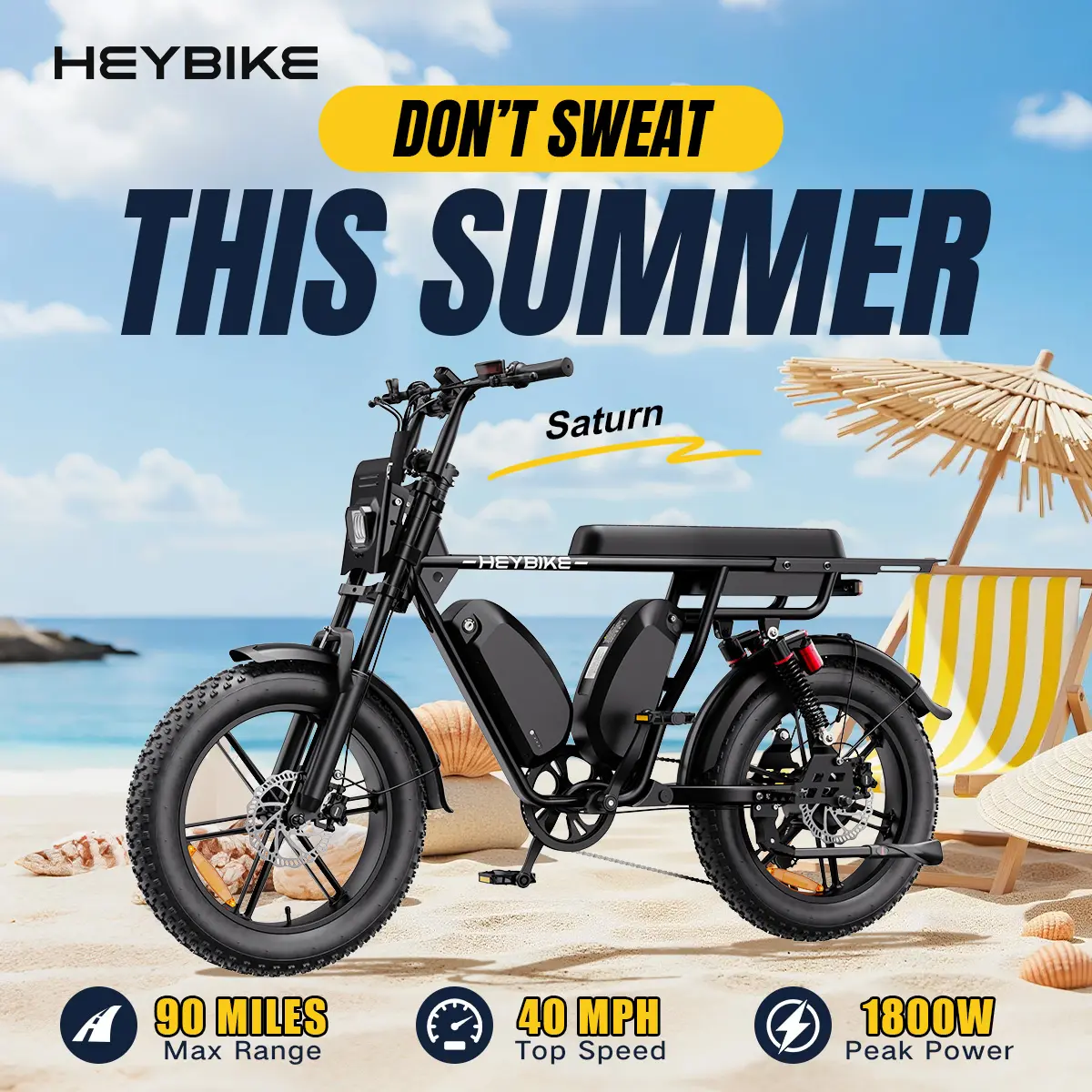 HEYBIKE SATURN Retro Moped Electric Bike | Dual Battery | Up To 90 Miles Range | 1800W Peak Motor | 95Nm Torque | 52V 28Ah Battery | Full Suspension | Fat Tires | APP Speed Control | UL 2849 Certified | Long-Range Commuter & Utility E-Bike
