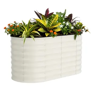 [NEW PRODUCT - FLASH SALE] Garvee 4x2x2FT Galvanized Raised Garden Bed, Oval Metal Planter Box for Vegetables, Flowers & Herbs, Rust-Resistant Outdoor Garden Bed with Easy Assembly, Beige