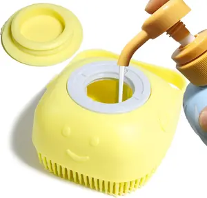 Pet Bath Brush with Shampoo Dispenser – Soft Silicone Dog & Cat Shower Scrubber for Grooming & Massaging (Yellow)