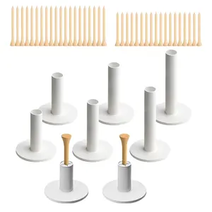 48 Pcs Biodegradable Bamboo Golf Tees with 8 Plastic Bases – Durable, Eco-Friendly, Multiple Sizes for Driving Range & Practice