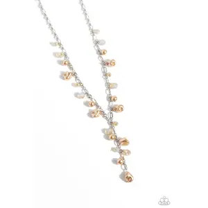 Admirable Array - Brown Pearl Silver Y Long Necklace - Paparazzi