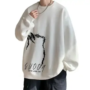 Men's Oversized Plain 5XL Autumn Hoodie Cat Print White Hoodies Oversize for Men Unisex Casual Wear Hoody Male Sweatshirt
