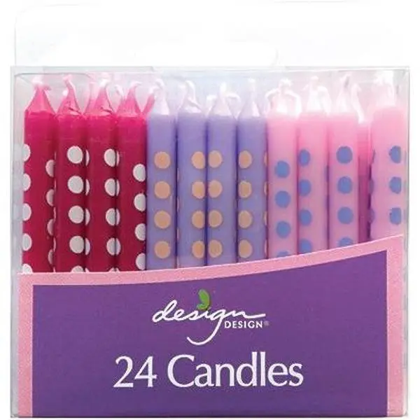 Pastel Dot Candles - Pink, Purple & Magenta Birthday Candles - 24 Pack