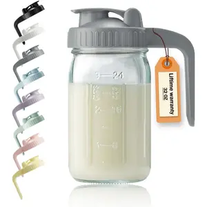 32oz Glass Pitcher with Lid & V-shaped Pour Spout 1 Quart Leak Proof Creamer Container for Sun Tea Juice Cold Brew Coffee Breastmilk Storage Container