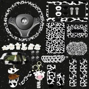 29 PCS Cow Pattern Car Accessories,Including Dashboard Decoration,Rearview Mirror Decoration,Etc,Suitable for Sedans,SUVS and Other Models,Cute Car Interior Sets Suitable for Women (Black)