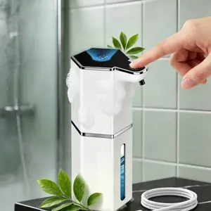 Automatic liquid soap dispenser, 12 oz contactless foaming liquid soap dispenser, USB rechargeable, 4 adjustable levels, waterproof design, kitchen accessory, home essential handheld wall-mounted liquid soap dispenser for bathroom/restroom use