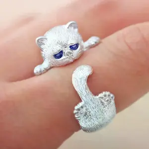 Cute Cat and Rabbit Shape Open Ring for Women Antique Silver Color Modern Fashion Girls Finger Accessories Hip Hop Party Jewelry