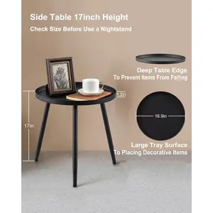 AOJEZOR Side Table: End Table for Indoor Use - Small Side Tables for Small Spaces All Matte Black with 3 Legged