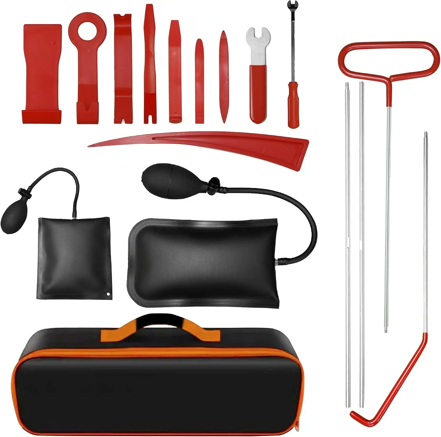 17 PCS Stainless Steel Car Lockout Kit with 68" J-Hook and Air Wedge