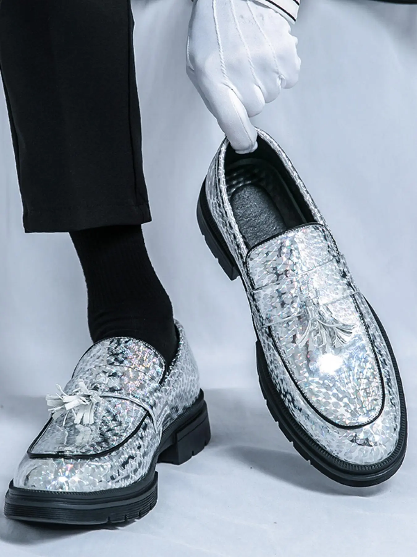 mens silver glitter dress shoes Silver Sparkle Slip On Men's Shoes