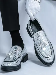 Men's Glitter Tassel Design Loafers, Fashionable Round Toe Slip-on Shoes for Party, Daily Clothing Decor for Men