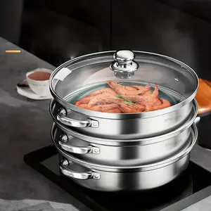 3 Layers Steamer, Stainless Steel Steamer, For Steaming Natural Vegetable, Seafood, Eggs, Buns, Dumplings, Kitchen Supplies, Kitchenware
