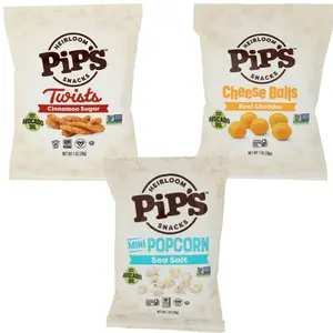Pipcorn Heirloom Snack Trio – 3 Pack (Cheddar Cheese Ball, Cinnamon Sugar Twists, Sea Salt Popcorn) – 1 oz Each