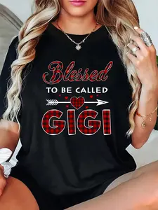100% Cotton Unisex Blessed To Be Called Gigi-Buffalo Plaid Grandma Christmas T-Shirt，Autumn women's short-sleeved, Thanksgiving and Halloween maple leaf pattern T-shirt