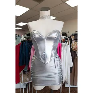 Silver - Metallic Ruched Mini Skirt