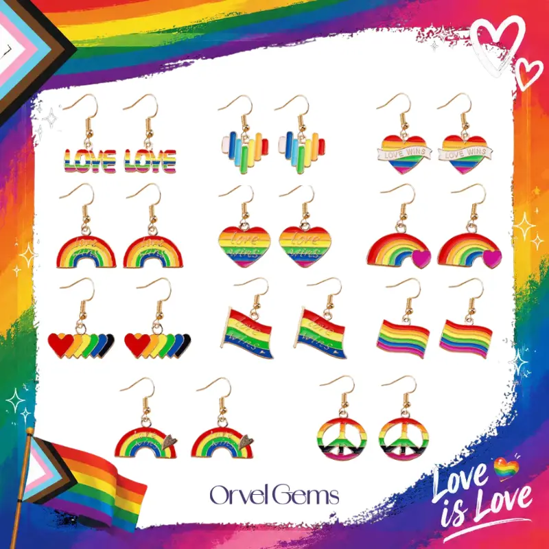 Rainbow Pride Earrings | LGBTQ Love Wins Dangle Earrings | Colorful Heart, Rainbow & Peace Sign Drop Earrings for Women | Pride Month Jewelry Gift