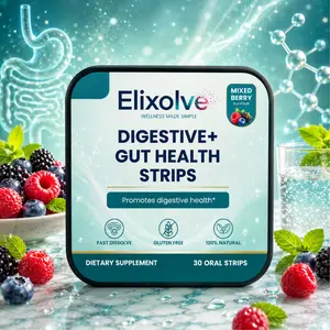 Elixolve Digestive & Gut Health Oral Strips, Mixed Berry Flavor, 30 Count