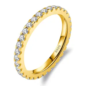 Moissanite Rings for Women, Solid S925 Sterling Silver with 18K White Gold Plated Full Eternity Wedding Bands Stackable Engagement Ring