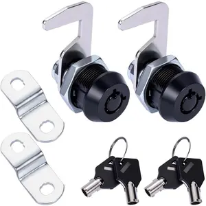 Tubular Cam Replacement Toolbox Lock, Keyed Alike Hook Cam Lock, 5/8 Inch, Black, 2 Pack