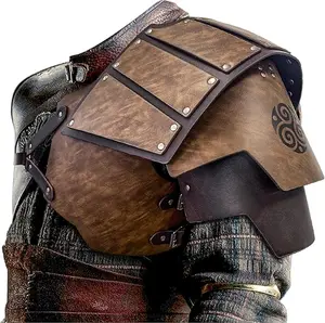 HiiFeuer Viking Faux Leather Single Pauldron Shoulder Armor, Retro Medieval Knight Shoulder Armor for LARP/Cosplay, Man Costumes Brown