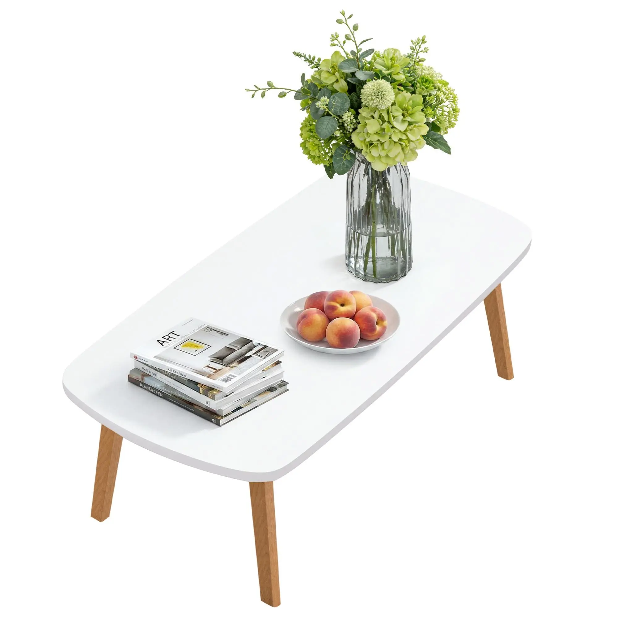 Wooden Foldable Coffee Table, Foldable Laptop Table for Small Spaces, Low Study Table for Sitting on The Floor for Living Room Bedroom Home Office Apartment Dorm 39.4x19.7in White