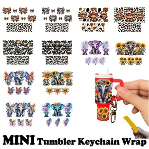 12 Pcs Cow & Elephant UV DTF Keychain Stickers, Waterproof Durable Transfer Paper, Creative DIY Crafters, Gift Customizers, Personalized Handmade Decorations