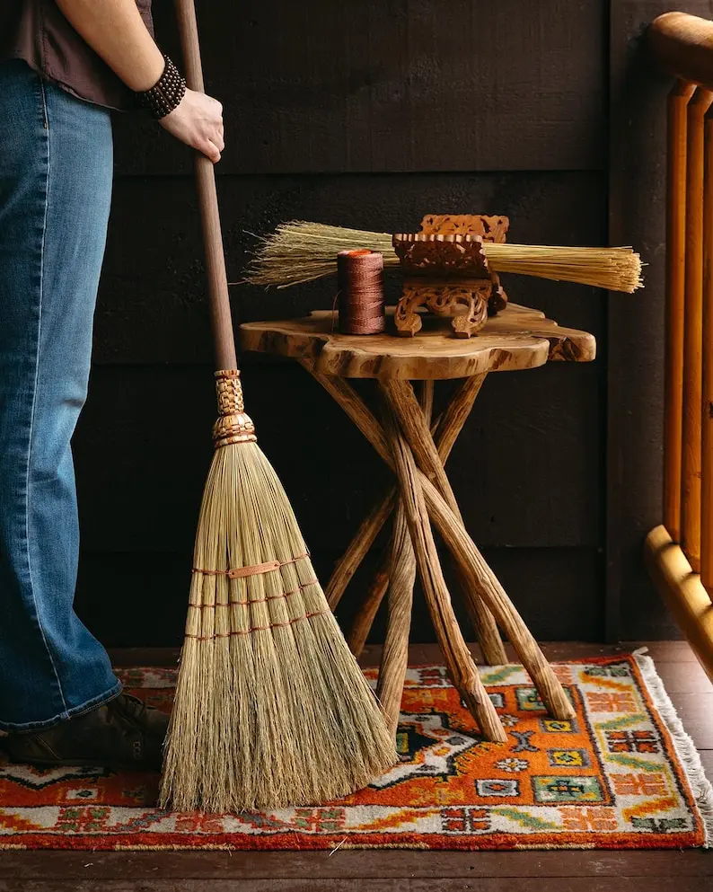Shaker Style Sweeper - Traditional Appalachian Broom, Handcrafted, Natural, Eco-Friendly, Cleaning, Broomcorn, Hardwood Handle
