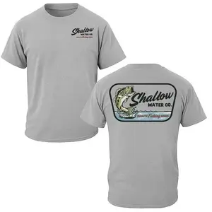 Shallow Water Co Fishing T-Shirt , Features Large Bass Fish Graphic With Shallow Water Co Quality Fishing Goods Logo On Back And Small Shallow Water Co Logo On Chest, Fishing Outdoor Style, Gift For Fishermen - KitchenEra