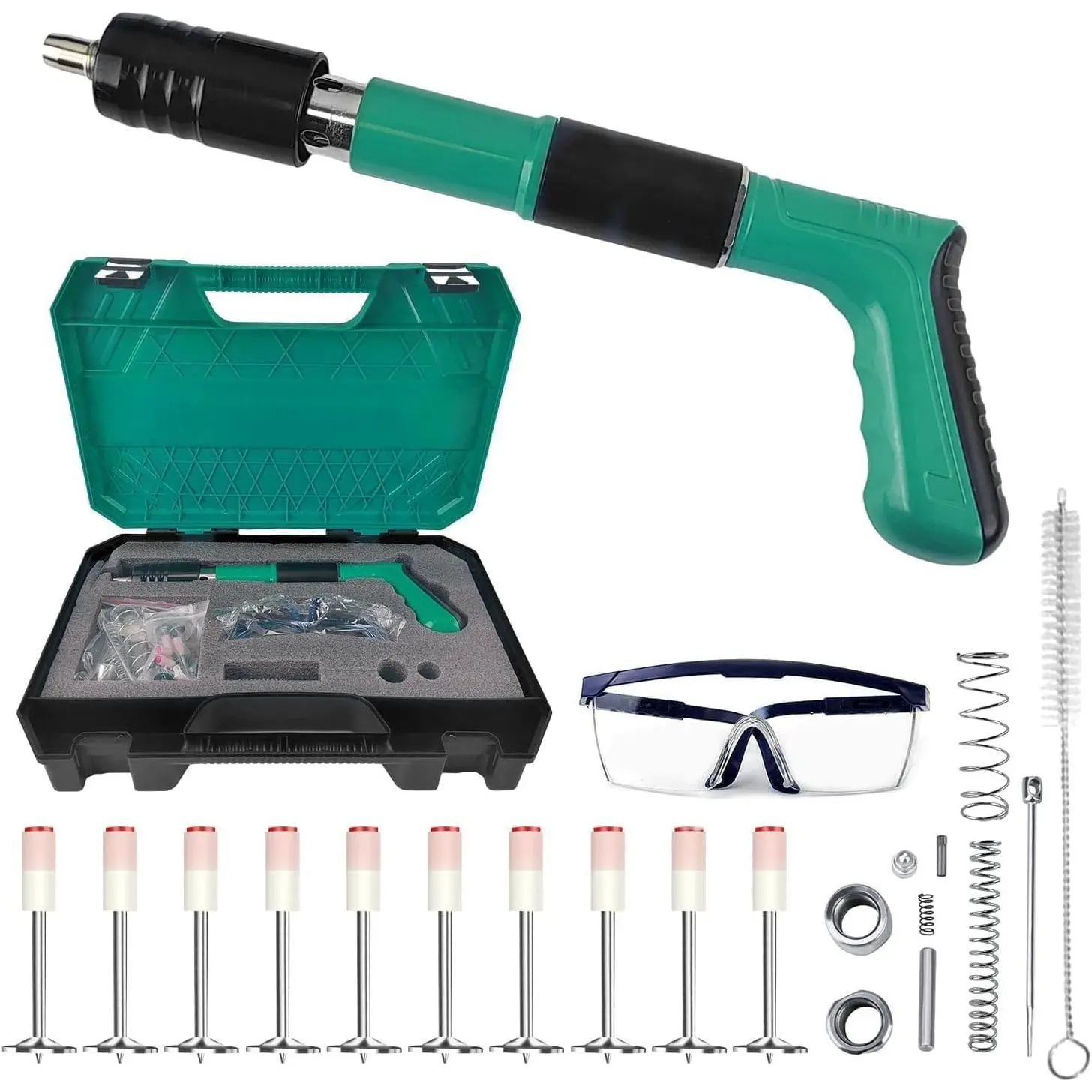 Manual Mini Steel Nail Gun Kit - 50 Round Nails, Adjustable Concrete Woodworking Nailer, Automatic Slag Removal, Ceilings Compatible, Easy to Use, Protective Gear, Cleaning Brush, Spare Parts