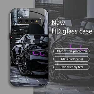 Black Racing drop-resistant glass phone case suitable for [Galaxy S10 Plus] protective film full cover protective glass back panel skin-friendly feel 995