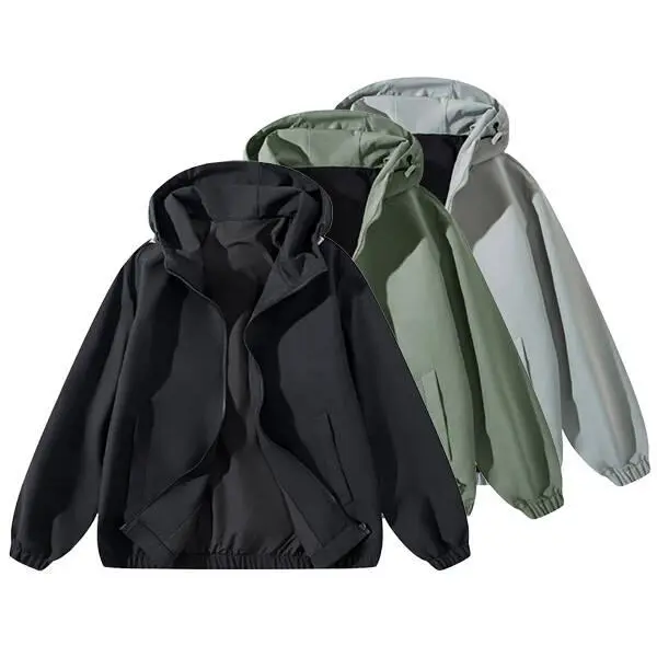 Water-Resistant Windproof Softshell Jacket for Men & Women - Lightweight Outdoor Raincoat with Adjustable Hood, Elastic Cuffs, Pockets, Zipper, Comfortable Casual Long-Sleeve Coat