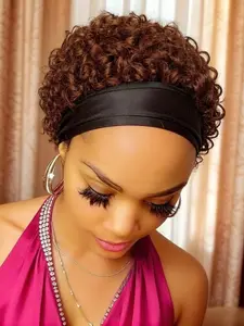 Short Curly Pixie Headband Wig, Human Hair Full Machine Made, Natural Look, Easy Wear and Go, Perfect for Women