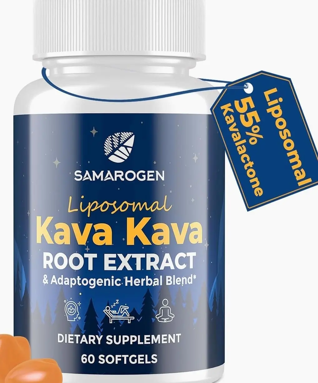 Kava Kava Capsules Root Extract Supplement Liposomal 55% Kavalactones with Ashwagandha Chamomile Lemon Balm Passionflower for Relax & Good Sleep (60 Softgels)