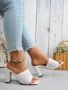 Women's Hollow Woven Thick Sole High Heel Sandals, 9cm Solid Heels, Fashion Wedding Dress Shoes, Elegant Style, Rubber, Footwear, Elegant Heeled Sandals