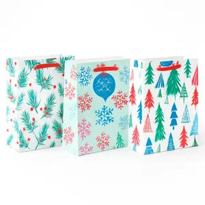 Festive Christmas Gift Bag Multipack - Trees, Holly & Snowflakes