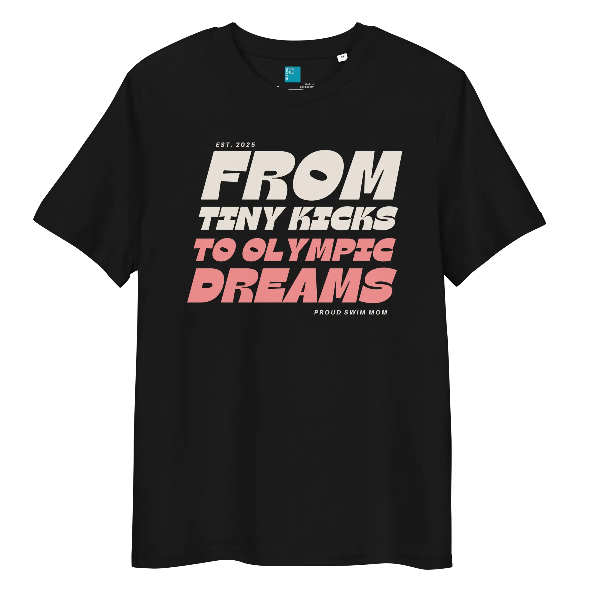 Women's Organic Cotton Short-Sleeve Swimming T-Shirt - Swim Mom Graphic Tshirt, Comfortable Breathable Drip Dry Clothes, Olympic Dreams Text Print, for Practice Sessions, Women's Clothes