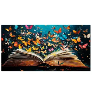 Large Size Diamond Painting,Open Book Butterfly DIY 5D Diamond Art Kits for Adults Full Drill, Fantasy Library Wall Art Diamond Embroidery Wall Decor, Embroidery Craft