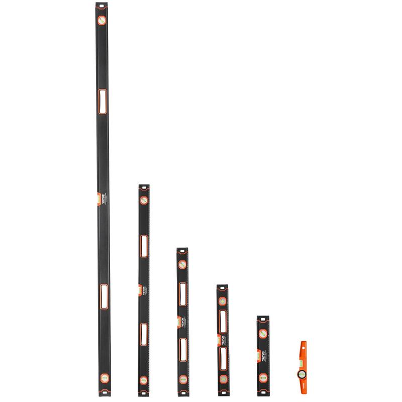 VEVOR Upgraded Magnetic Torpedo Level, TikTokShopBlackFriday, 78/48/32/24/16/10 in Mechanical Level Set, Bubble Vials Ruler for 45/90/180 Degree, Aluminum Alloy Leveler Tool w/ Viewing Window, Shock-Resistant for Plumbing, Wood Measurement