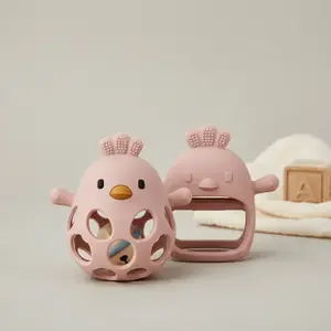 Baby Teething Toys Set, 2pcs Chicken Design Rattle Teethers, Sensory Teether, Infant Developmental Playthings, Random Color Bells, Safe & Fun Baby Accessories