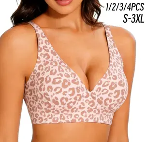 1/2/3PCS Leopard Jelly Bra Womens Comfortable Wireless Bras Push Up Bralettes Seamless Tshirts Bras Deep V Everyday Bras S-3XL