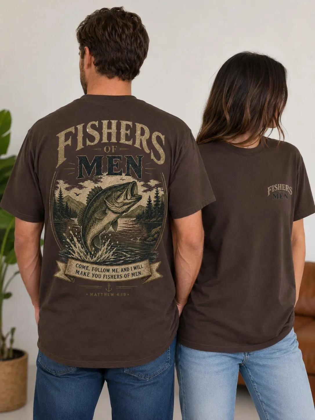 Soft Cotton Crew Neck T-Shirt with Vintage Fishers of Men Christian Graphic, Religious Top for All Seasons, Thoughtful Gifts, Cold Wash, Holiday, Lightweight, S, 2Xl
