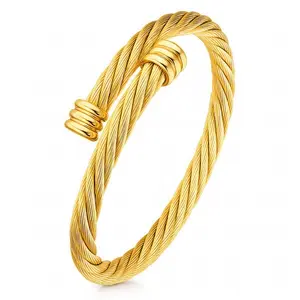 Gold Twisted Bangle Bracelet (Adjustable) – Women Jewelry