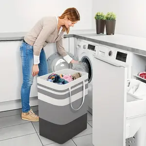 Space-saving  Durable Expandable Laundry Basket with Drying Rack  74.99L Heavy-Duty Fabric Hamper  Collapsible Design & Dual Handles  Modern Gradient Grey Storage Organizer for Home, Dorm, Hotel