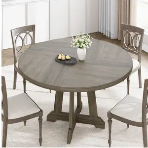 47-Inch Modern Farmhouse Round Dining Table, Solid X-Shaped Pedestal Base, Space-Saving Kitchen Dining Room Table, Seats 4-6 People, Classic Black Wood Grain Finish