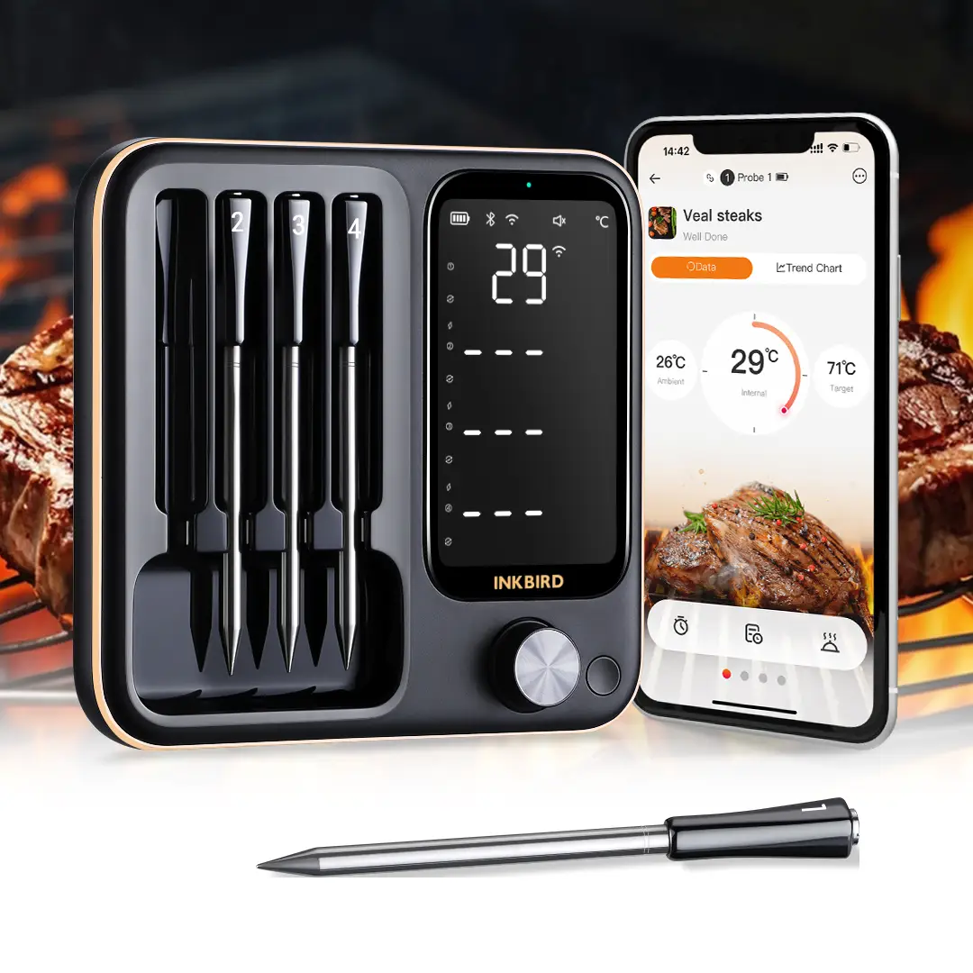 INKBIRD meat thermometer, WIFI&Bluetooth wireless thermometer, suitable for barbecue, frying, kitchen utensils,Holiday Gifts,